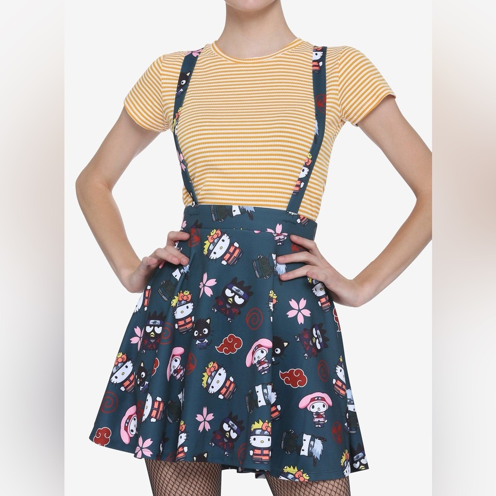 Hello Kitty x Naruto suspender skirt XL EUC (Hot Topic)